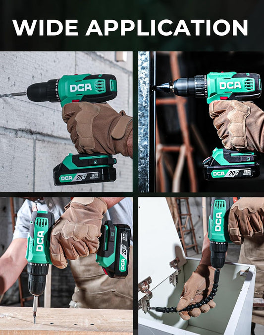 DCA Cordless Drill Set, 354 in-lbs Torque, 3/8" Keyless Chuck, Electric Power Drill with 2.0Ah Battery and Charger,18+1 Position, ADJZ2035