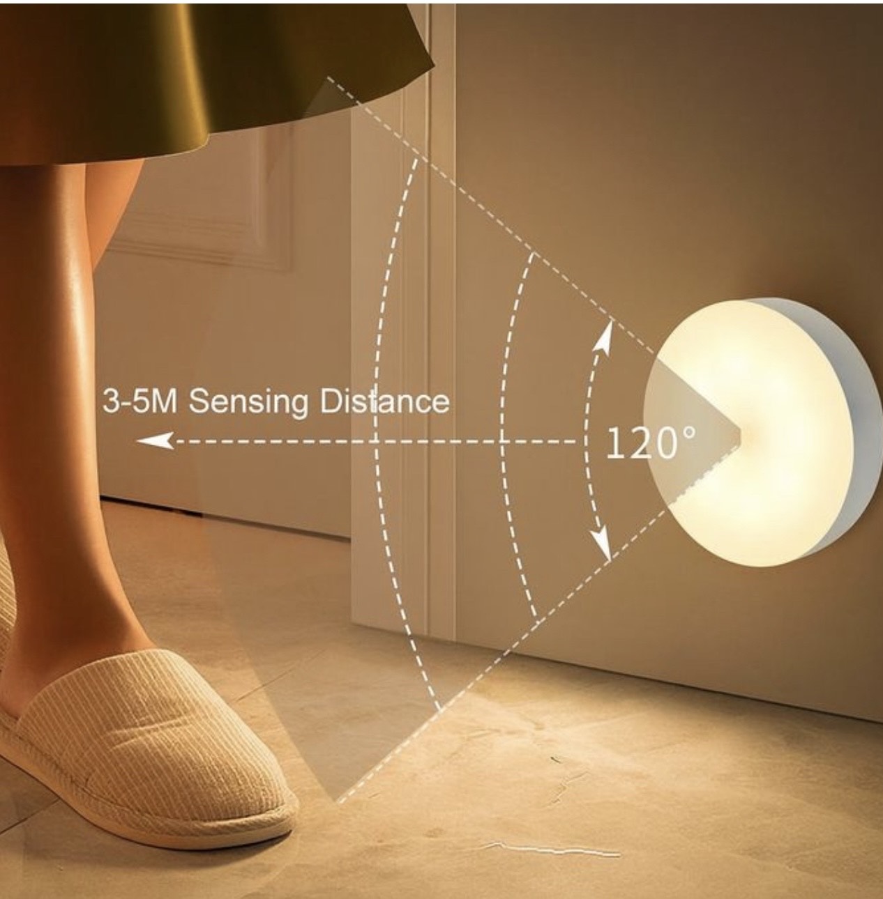 Round lamp intelligent human body induction lamp bedside bedroom cabinet staircase automatic light control magnetic charging mini night light without switch ( Size : Induction warm light , Color : 3W