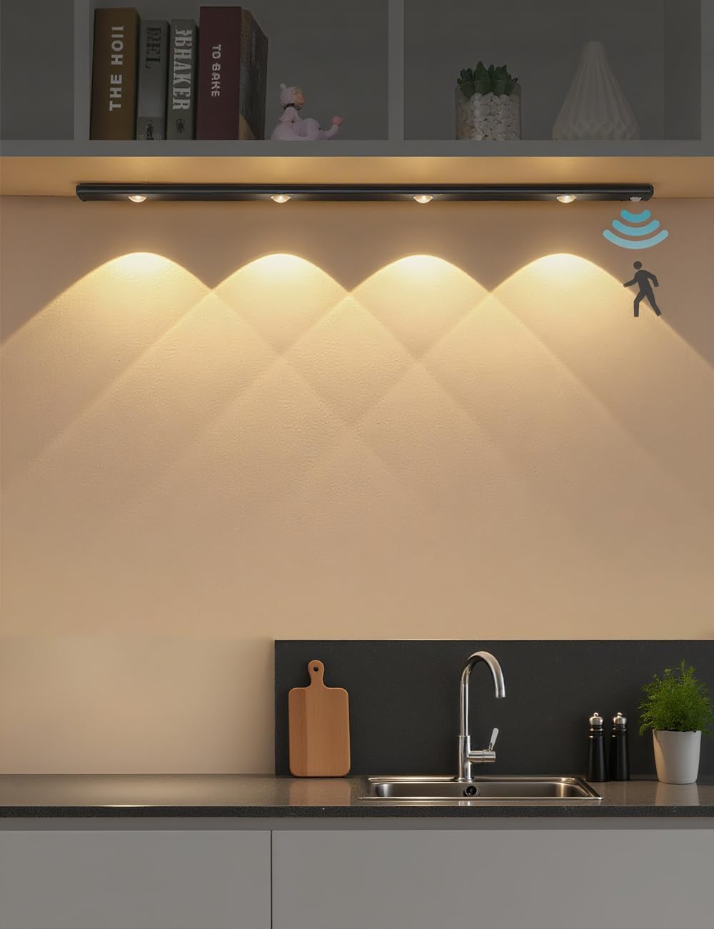 Motion Sensor Cabinet Light, LED Wardrobe/Closet Light, Human Body Induction, 3 Dimming Modes, USB Rechargeable, 30-Day Battery, Hill Spotlight (white, 60cm)