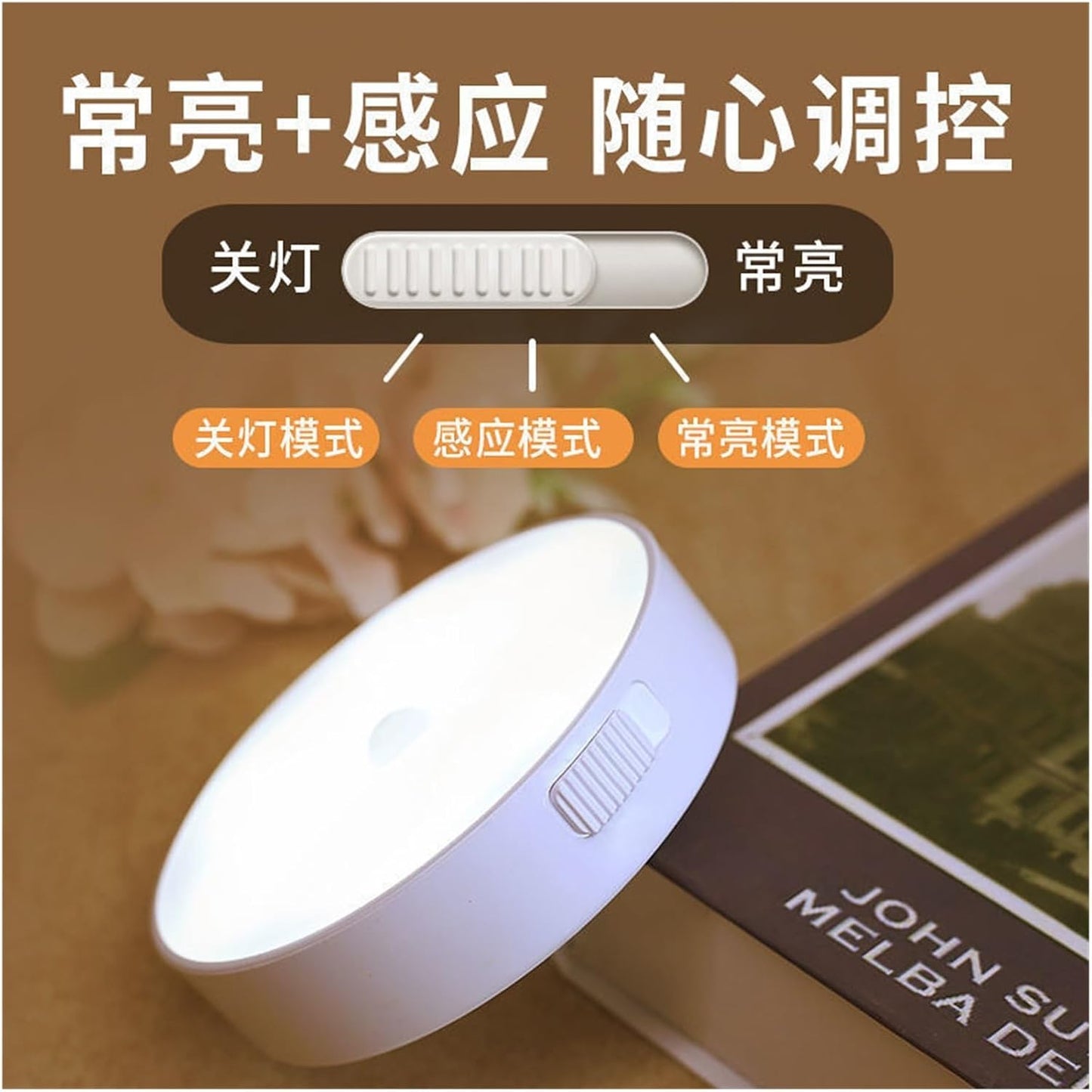Round lamp intelligent human body induction lamp bedside bedroom cabinet staircase automatic light control magnetic charging mini night light without switch ( Size : Induction warm light , Color : 3W