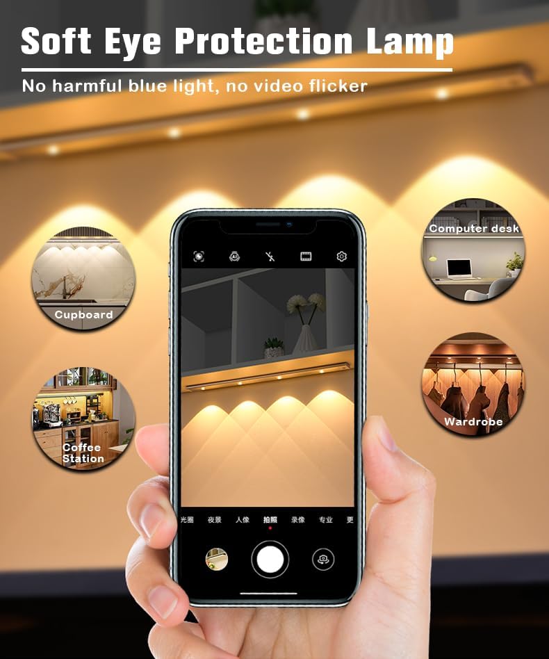 Motion Sensor Cabinet Light, LED Wardrobe/Closet Light, Human Body Induction, 3 Dimming Modes, USB Rechargeable, 30-Day Battery, Hill Spotlight (white, 60cm)