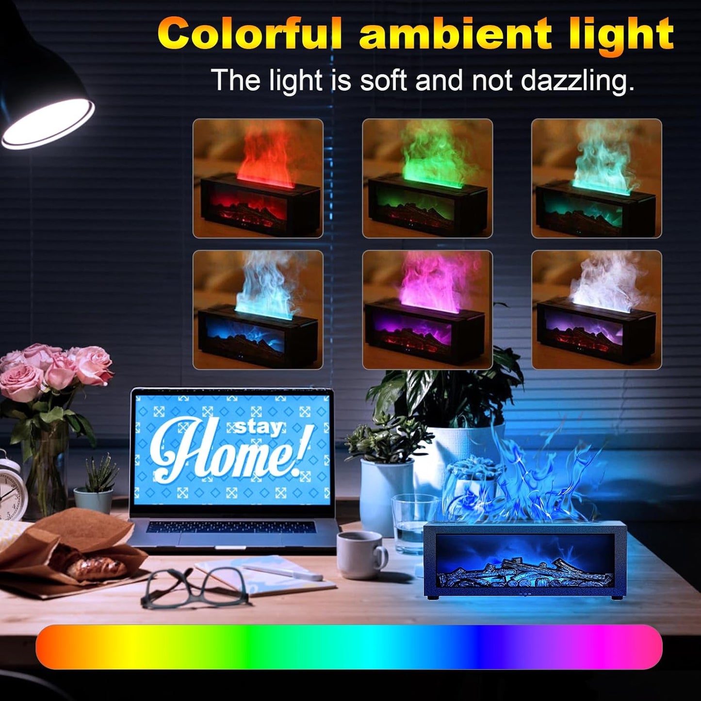 Mini Fireplace Diffusers for Essential Oils Fireplace Humidifier with Remote 150ml Fireside Ultrasonic Humidifier Bonfire Flame Diffuser with 7 Colors Light for Home Room Office (Black)