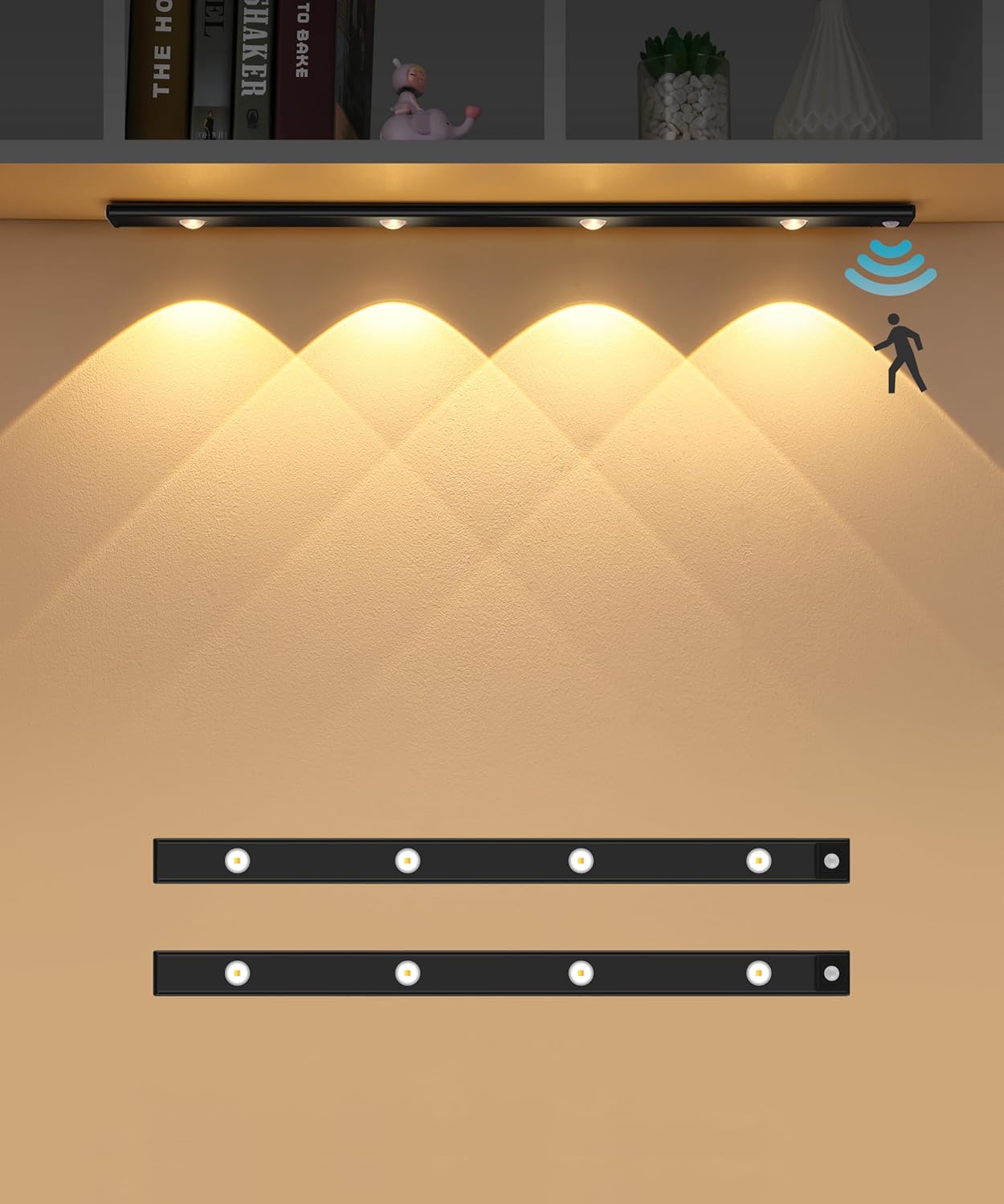 Motion Sensor Cabinet Light, LED Wardrobe/Closet Light, Human Body Induction, 3 Dimming Modes, USB Rechargeable, 30-Day Battery, Hill Spotlight (white, 60cm)