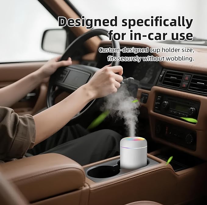 Portable Colorful Mini Humidifier- Essential Oil Diffuser - H2O Humidifier 300 ml USB Air for Bedroom, Car, Office, Desktop with Light & 2 Mist Modes