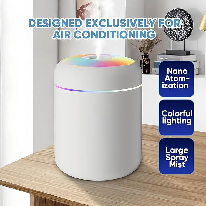 Portable Colorful Mini Humidifier- Essential Oil Diffuser - H2O Humidifier 300 ml USB Air for Bedroom, Car, Office, Desktop with Light & 2 Mist Modes