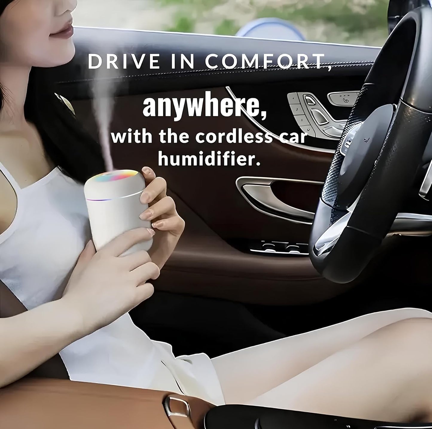 Portable Colorful Mini Humidifier- Essential Oil Diffuser - H2O Humidifier 300 ml USB Air for Bedroom, Car, Office, Desktop with Light & 2 Mist Modes