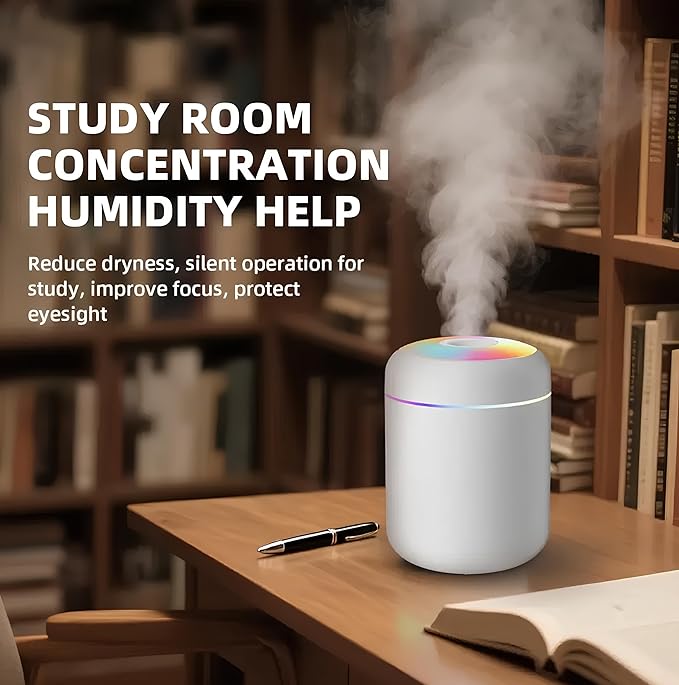 Portable Colorful Mini Humidifier- Essential Oil Diffuser - H2O Humidifier 300 ml USB Air for Bedroom, Car, Office, Desktop with Light & 2 Mist Modes