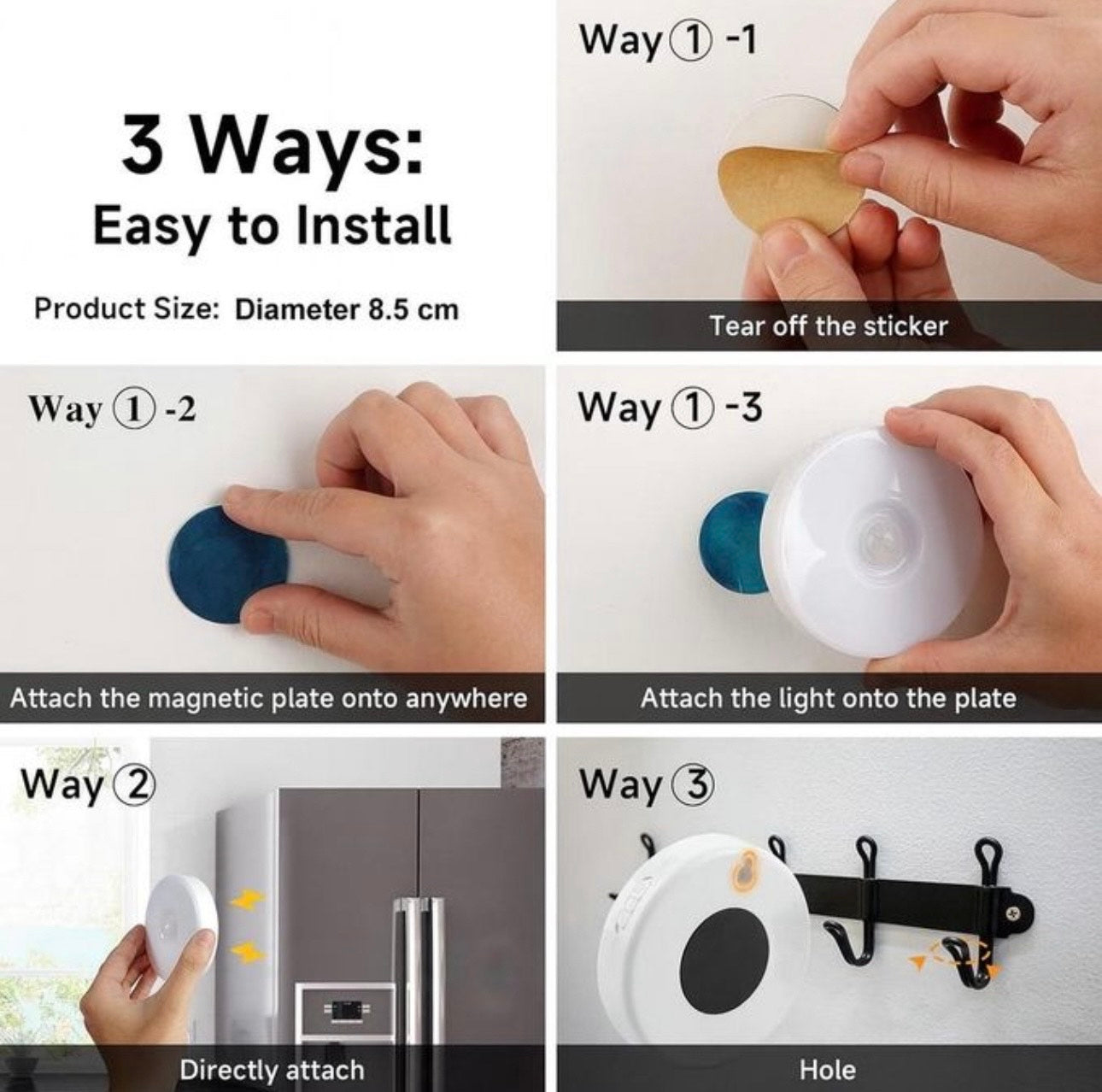 Round lamp intelligent human body induction lamp bedside bedroom cabinet staircase automatic light control magnetic charging mini night light without switch ( Size : Induction warm light , Color : 3W