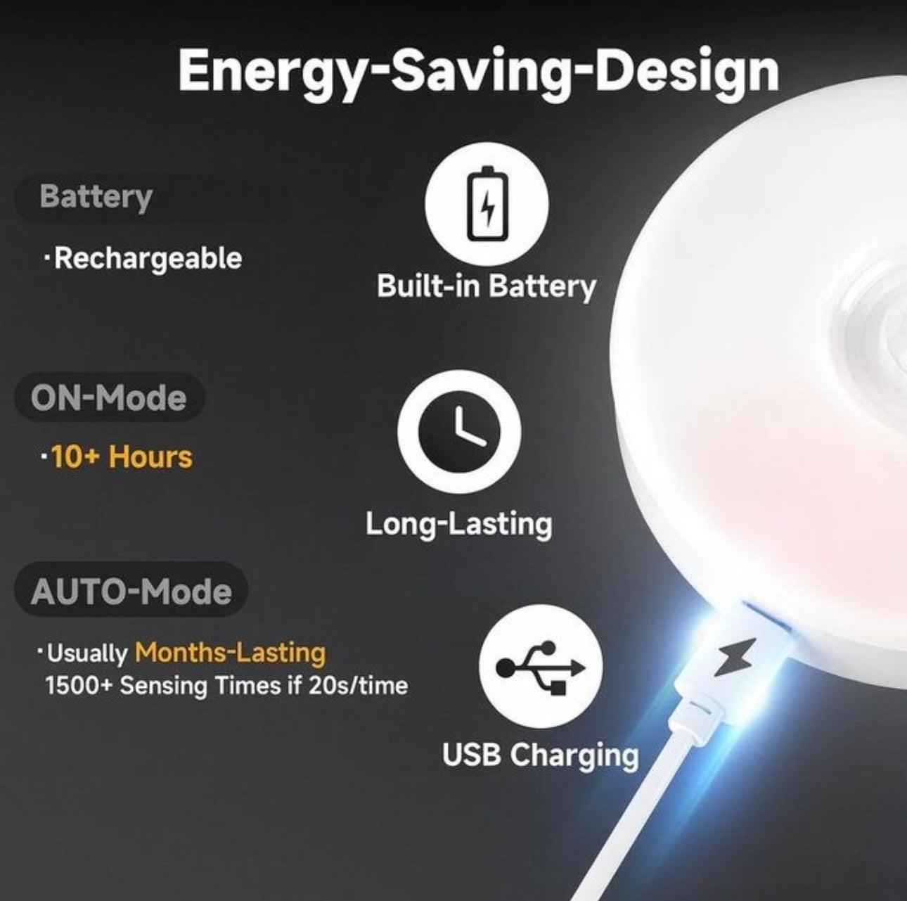 Round lamp intelligent human body induction lamp bedside bedroom cabinet staircase automatic light control magnetic charging mini night light without switch ( Size : Induction warm light , Color : 3W
